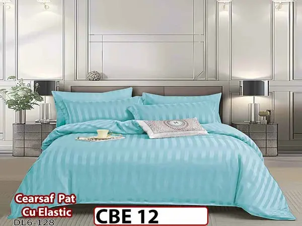 Lenjerie din damasc finet cu 6 piese, cearceaf cu elastic - CBE 12
