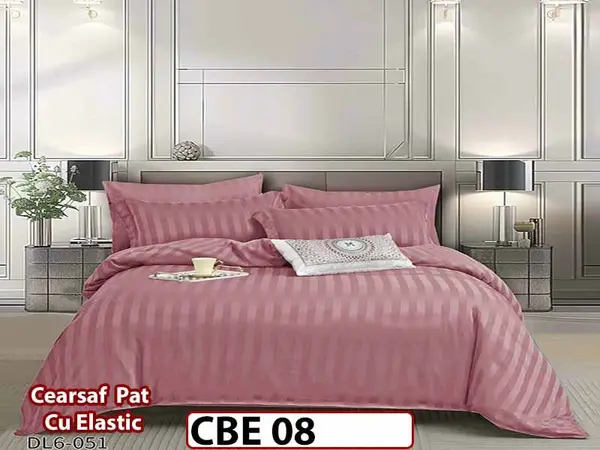 Lenjerie din damasc finet cu 6 piese, cearceaf cu elastic - CBE 08