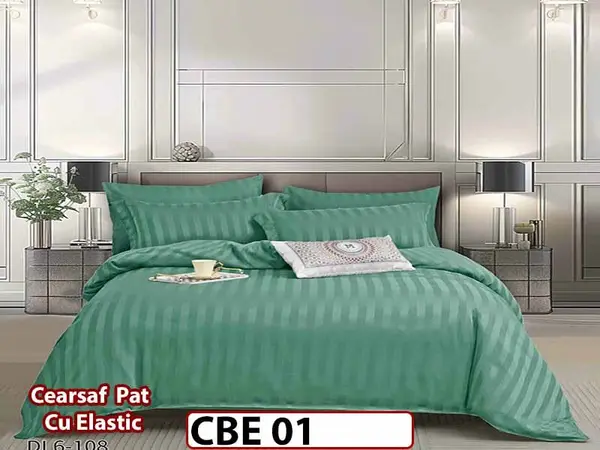 Lenjerie din damasc finet cu 6 piese, cearceaf cu elastic - CBE 01