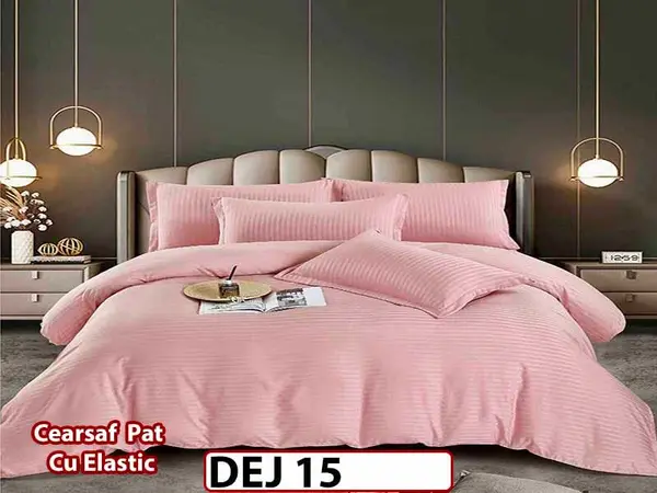 Lenjerie din damasc finet cu 6 piese, cearceaf cu elastic - DEJ15