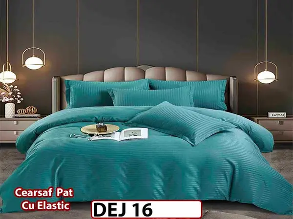 Lenjerie din damasc finet cu 6 piese, cearceaf cu elastic - DEJ16