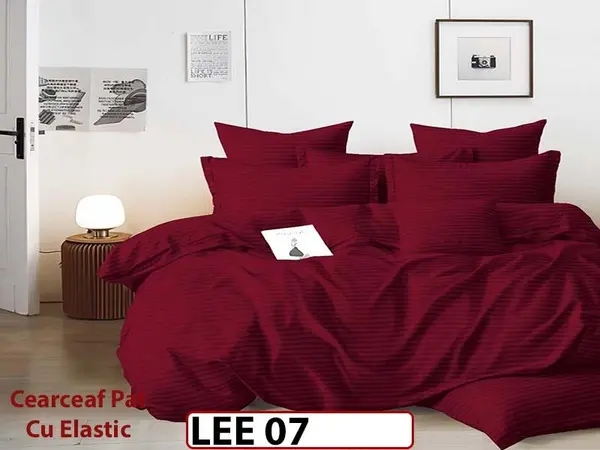 Lenjerie din damasc finet cu 6 piese, cearceaf cu elastic - LEE07