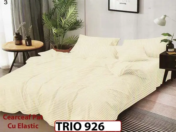 Lenjerie din damasc finetat 6 piese cearceaf cu elastic - TRIO926