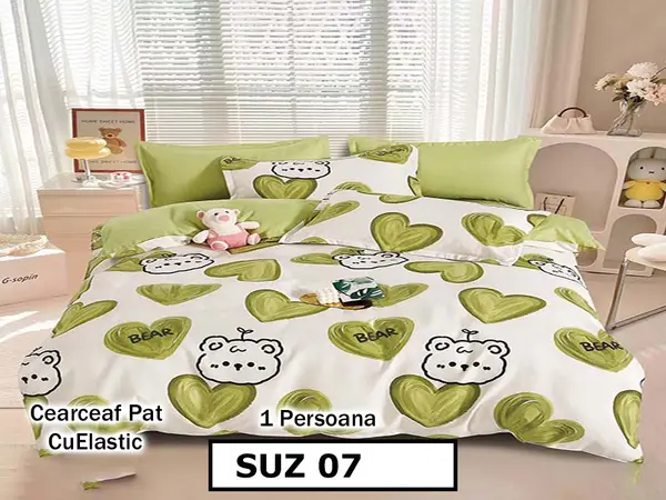 Lenjerie din finet 4 piese 1 Persoana Cearceaf cu Elastec - SUZ 07
