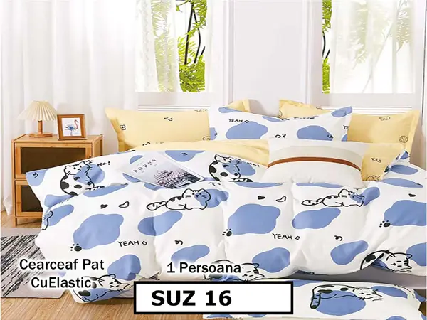 Lenjerie din finet 4 piese 1 Persoana Cearceaf cu Elastec - SUZ 16