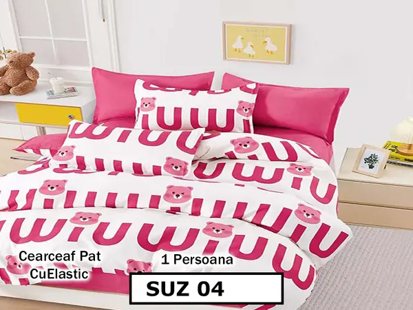 Lenjerie din finet 4 piese 1 Persoana Cearceaf cu Elastec - SUZ 04