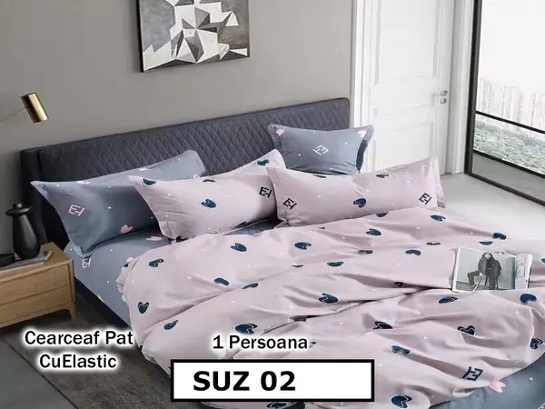 Lenjerie din finet 4 piese 1 Persoana Cearceaf cu Elastec - SUZ 02