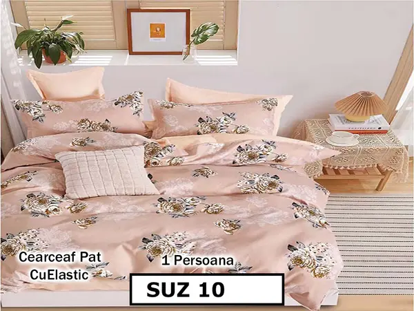 Lenjerie din finet 4 piese 1 Persoana Cearceaf cu Elastec - SUZ 10