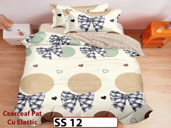 Lenjerie din finet 4 piese 1 Persoana Cearceaf cu Elastic - SS 12