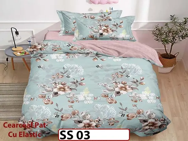 Lenjerie din finet 4 piese 1 Persoana Cearceaf cu Elastic - SS 03