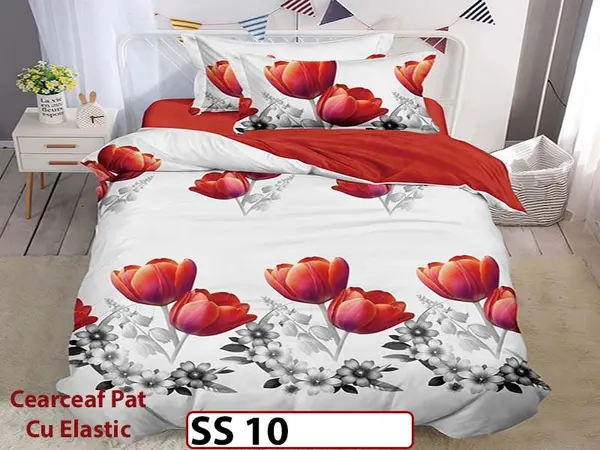 Lenjerie din finet 4 piese 1 Persoana Cearceaf cu Elastic - SS 10