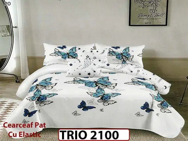 Lenjerie din finet 4 piese cearceaf cu elastic - TRIO2100