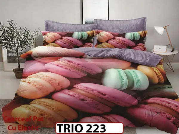 Lenjerie din finet 4 piese cearceaf cu elastic - TRIO223