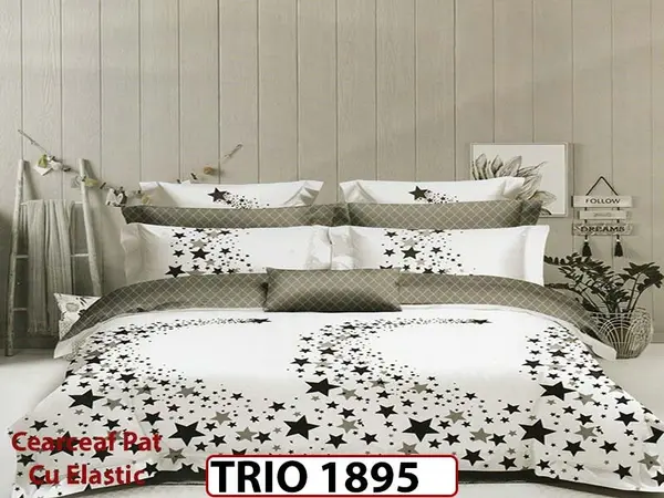 Lenjerie din finet 6 piese cearsaf cu elastic - TRIO1895