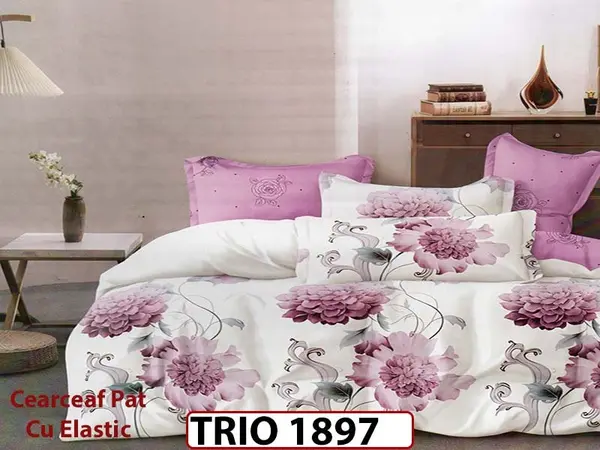 Lenjerie din finet 6 piese cearsaf cu elastic - TRIO1897