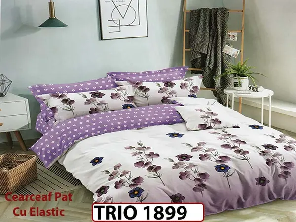 Lenjerie din finet 6 piese cearsaf cu elastic - TRIO1899