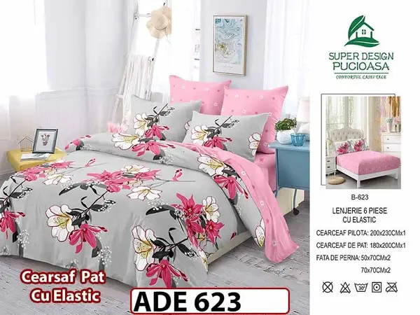 Lenjerie din finet 6 piese si cearceaf cu elastic - ADE 623