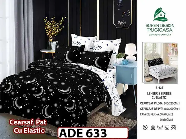 Lenjerie din finet 6 piese si cearceaf cu elastic - ADE 633