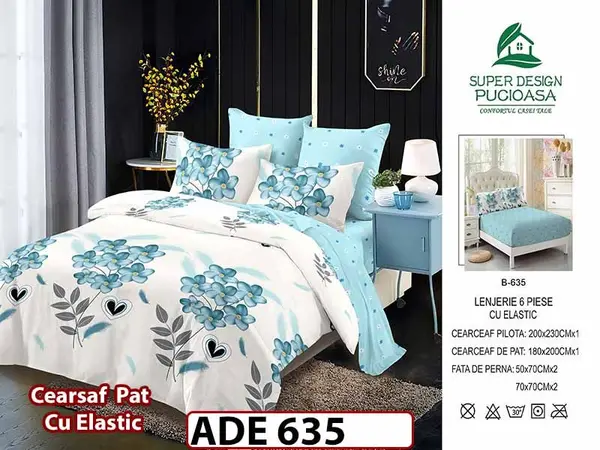 Lenjerie din finet 6 piese si cearceaf cu elastic - ADE 635