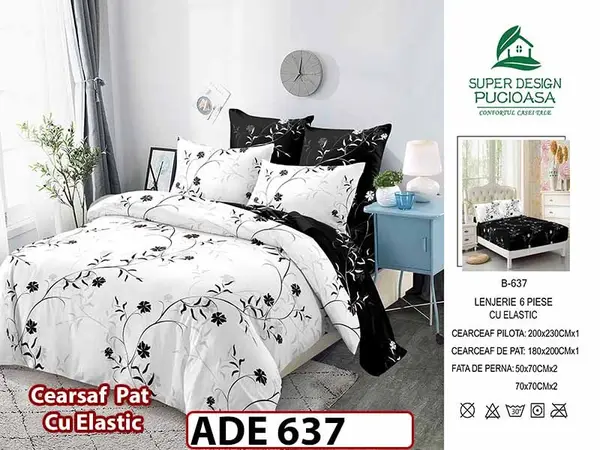 Lenjerie din finet 6 piese si cearceaf cu elastic - ADE 637