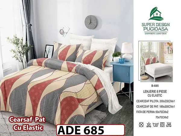 Lenjerie din finet 6 piese si cearceaf cu elastic - ADE 685