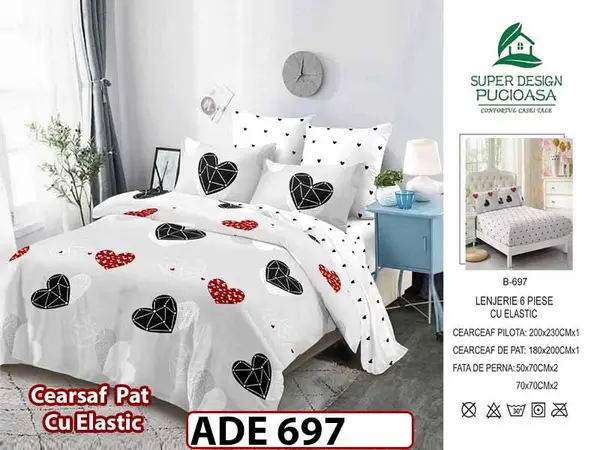 Lenjerie din finet 6 piese si cearceaf cu elastic - ADE 697
