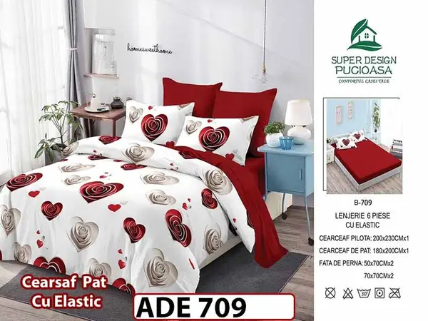 Lenjerie din finet 6 piese si cearceaf cu elastic - ADE 709