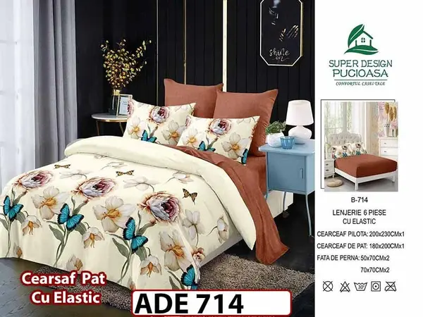 Lenjerie din finet 6 piese si cearceaf cu elastic - ADE 714