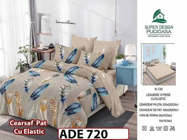Lenjerie din finet 6 piese si cearceaf cu elastic - ADE 720