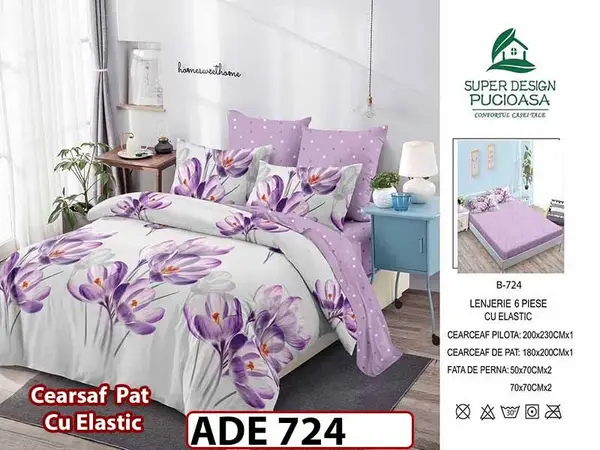 Lenjerie din finet 6 piese si cearceaf cu elastic - ADE 724