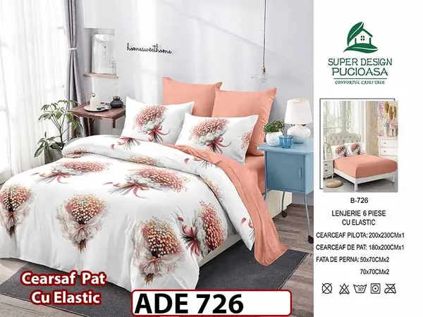 Lenjerie din finet 6 piese si cearceaf cu elastic - ADE 726