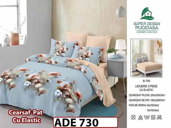 Lenjerie din finet 6 piese si cearceaf cu elastic - ADE 730