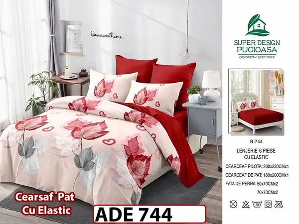 Lenjerie din finet 6 piese si cearceaf cu elastic - ADE 744