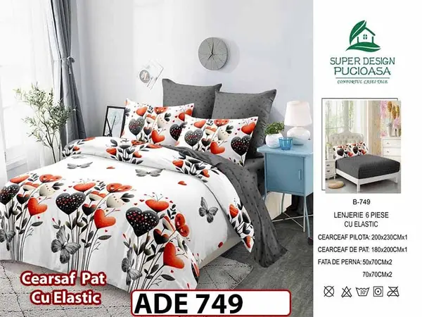 Lenjerie din finet 6 piese si cearceaf cu elastic - ADE 749