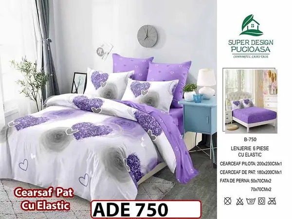 Lenjerie din finet 6 piese si cearceaf cu elastic - ADE 750