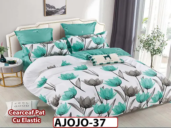 Lenjerie din finet 6 piese si cearceaf cu Elastic - AJOJO37