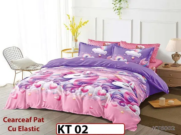 Lenjerie din finet 6 piese si cearceaf cu Elastic - KT02