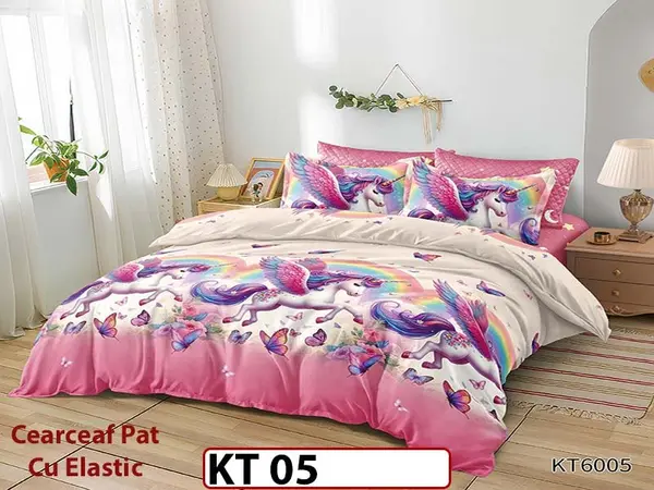 Lenjerie din finet 6 piese si cearceaf cu Elastic - KT05