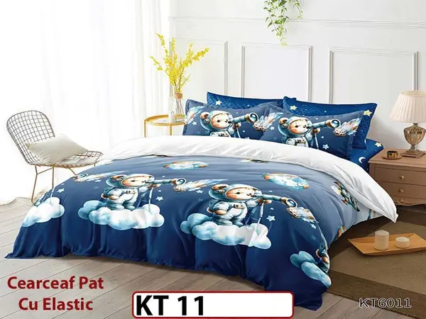 Lenjerie din finet 6 piese si cearceaf cu Elastic - KT11