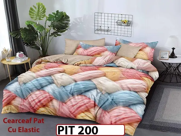 Lenjerie din finet 6 piese si cearceaf cu elastic - PIT200