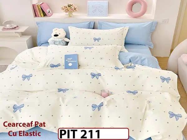 Lenjerie din finet 6 piese si cearceaf cu elastic - PIT211