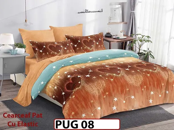 Lenjerie din finet 6 piese si cearceaf cu elastic - PUG 08
