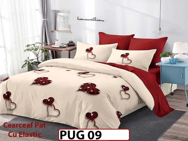 Lenjerie din finet 6 piese si cearceaf cu elastic - PUG 09