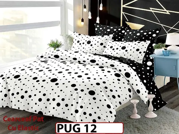 Lenjerie din finet 6 piese si cearceaf cu elastic - PUG 12