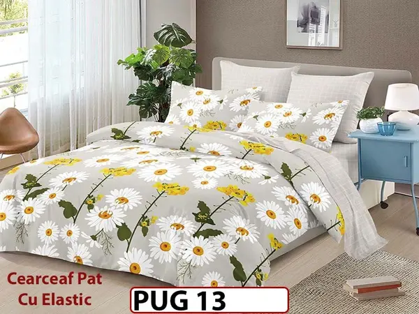 Lenjerie din finet 6 piese si cearceaf cu elastic - PUG 13