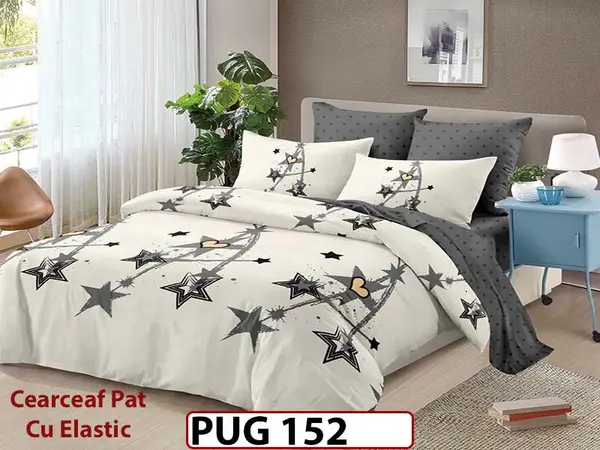 Lenjerie din finet 6 piese si cearceaf cu elastic - PUG 152