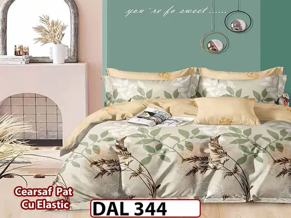 Lenjerie din finet cu 6 piese si cearceaf cu Elastic - DAL344