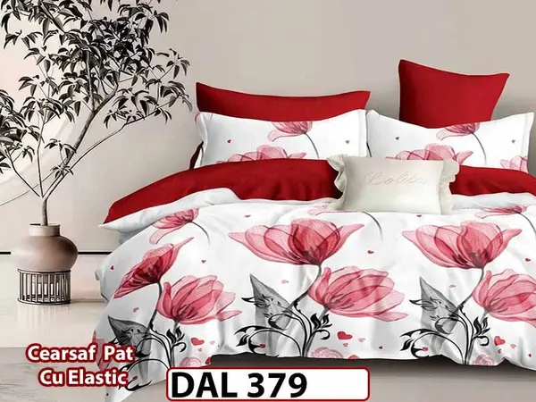Lenjerie din finet cu 6 piese si cearceaf cu Elastic - DAL379