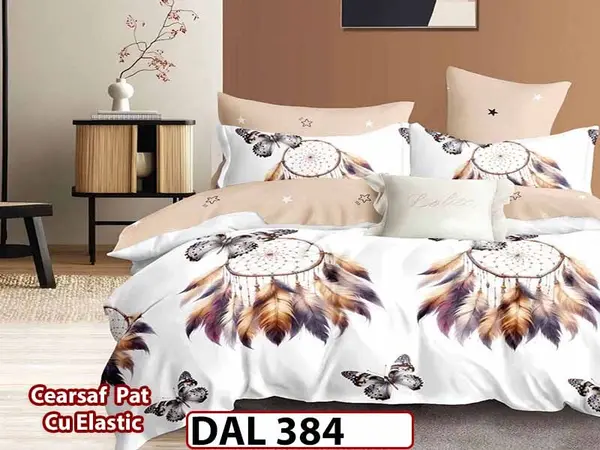 Lenjerie din finet cu 6 piese si cearceaf cu Elastic - DAL384