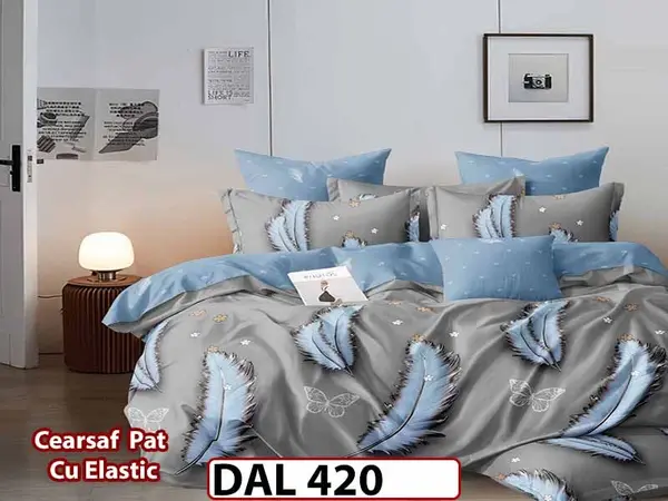 Lenjerie din finet cu 6 piese si cearceaf cu Elastic - DAL420